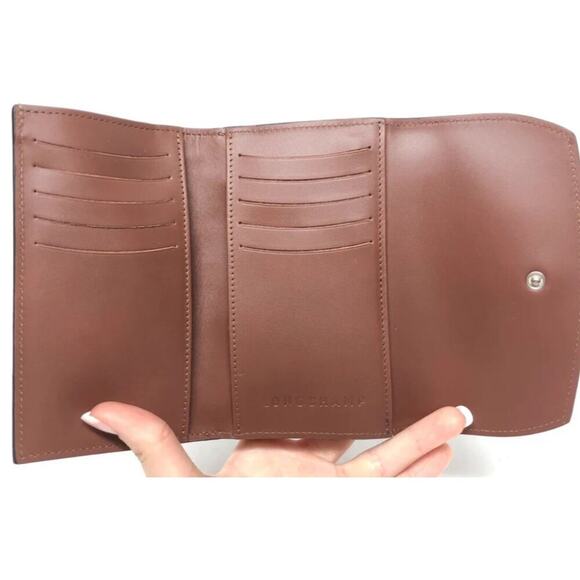 Longchamp Brown Leather Roseau Wallet Small New With Tags Silver Clasp - Picture 3 of 4